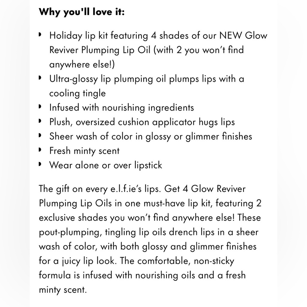 ELF PLUMPING LIP OIL SET “GLOW REVIVER” 4pk SET W/TWO EXCLUSIVE COLOURS - NEW! - Picture 12 of 16